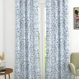 the conversion Blue Floral Polyester 7 Ft Light Filtering Eyelet Door Curtain image 1