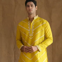 nexoira Men Embroidered, Leheriya Cotton Silk Straight Kurta image 5