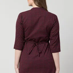 hive91 Casual Regular Sleeves Checkered Women Maroon Top image 2