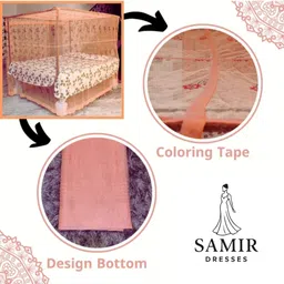 samir dresses Light Orange Flower Printed Double bed Cotton Washable Adults Mosquito Net image 3