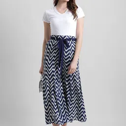 azira Women Flared Blue, Cream Viscose Rayon Trousers image 5