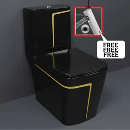 C/T010 Premium Quality Shining Black commode with Yellow Finishing Line and Round Flush Button Western Commode-image-6