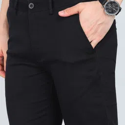 peter england Men Regular Fit Black Cotton Blend Trousers image 5