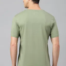 van heusen Men Solid Round Neck Pure Cotton Green T-Shirt image 2