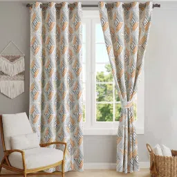 blanc9 Yellow Cotton Floral 9 Ft Semisheer Eyelet Door Curtain image 1