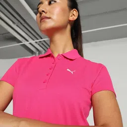 puma Women Solid Polo Neck Pure Cotton Pink T-Shirt image 3