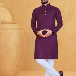 purplesky Men Solid Cotton Blend Straight Kurta-picture-28