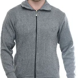 manra Men Striped Collared Neck Grey Sweater image 1
