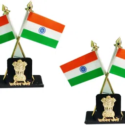 (Pack of 2 ) Double Sided Indian Flag Cross Design Dashboard showpiece Stand Double Sided Wind Car Dashboard Flag-image-37