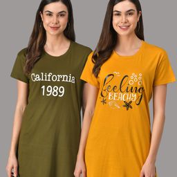 christy world Pack of 2 Women Typography Round Neck Pure Cotton Multicolor T-Shirt-picture-2