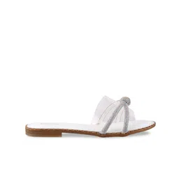 Metro Women White Embellished Open Toe Flats with Bows image 2