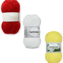 waaome Red, White & Yellow Wool 300 Gram 100×3 Hand Knitting Art Craft Soft Yarn(WA200)-picture-45