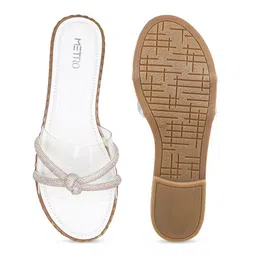 Metro Women White Embellished Open Toe Flats with Bows image 5