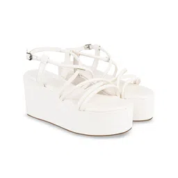 Shoetopia Strappy Open Toe Flatform Heels With Buckles image 3