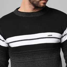 willey Men Colorblock Round Neck Black Sweater image 3