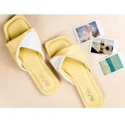 Rhe-Ana Women Yellow Colourblocked Party Ballerinas with Bows Flats-image-98