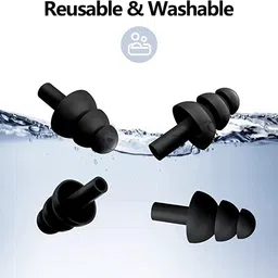james healthplus James 12 Pairs Ear Plugs for Sleeping, Reusable Silicone Earplugs Waterproof Noise Reduction Ear Plug for Swimming, Concert, Study, Loud Noise, Snoring, Work, Night Life, Flights and Airplanes (Black) image 3