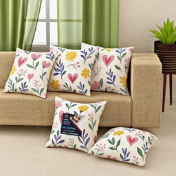 villagers Microfibre Cushion Pack of 5 Floral Premium Cushion Set | (16x16 inch) image 1