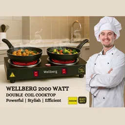 wellberg 2000W Portable Dual Burner Electric Stove - Double Coil Hot Plate for Home Use Electric Cooking Heater image 2