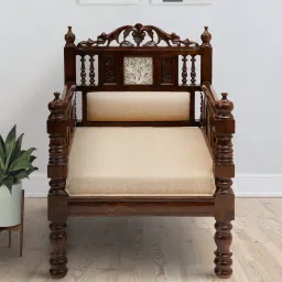 mudramark from pepperfry Sultan-I Solid Wood 1 Seater Sofa in Walnut Colour image 1