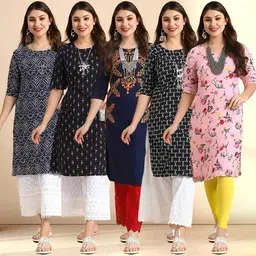 ethnicbasket Pack of 5 Women Printed Crepe A-line Kurta-picture-11