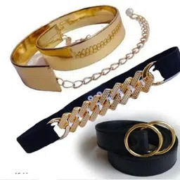 hapani fashion Women Casual, Formal, Party Black, Gold Fabric Belt-picture-12