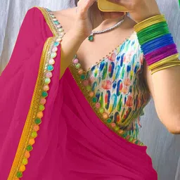 edina Solid/Plain Bollywood Georgette Saree image 4