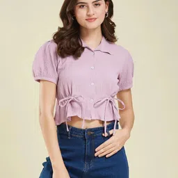 Women Relaxed Fit Fit Solid Curved Collar Casual Shirt-image-29