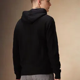 dennis lingo Men Solid Hooded Neck Black Sweater image 3