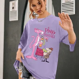 fabflee Women Printed Round Neck Cotton Blend Purple T-Shirt-picture-25