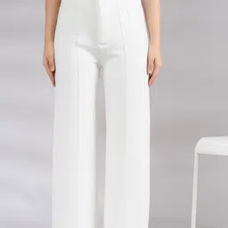 belshy Women Regular Fit White Cotton Blend Trousers image 1