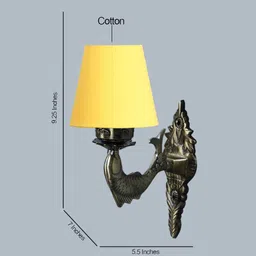 new era Antique Gold Fish Wall Lamp with Cotton Conical Yellow Shade image 3