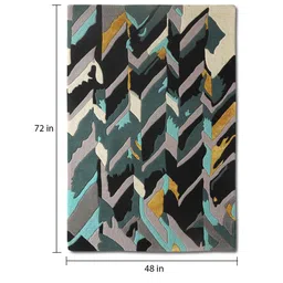 Buy Dark Green Abstract Wool and Art Silk 4 ft x 6 ft Hand Tufted Carpet by Joyrugs by Littlelooms image 3