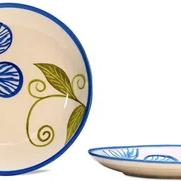 caffeine Ceramic Handmade Blue & White Flora 10 inch_NEW PTD311 Dinner Plate image 2