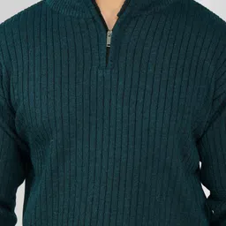kveto Men Self Design Collared Neck Light Blue Sweater image 3