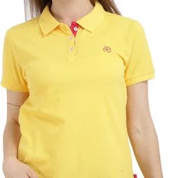v-mart Women Solid Polo Neck Polycotton Yellow T-Shirt-picture-13