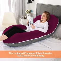 mom's moon Premium C Shape Pregnancy Pillow Solid Pack of 1 (Wine, Grey) Microfibre Solid Pregnancy Pillow Pack of 1 image 2