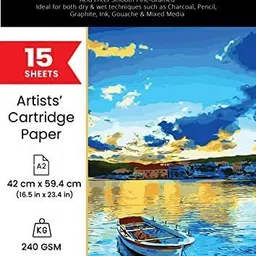 artios Artists' Mixed Media Cartridge Paper A2- 15 Drawing Sheets , Ideal for Charcoal,Graphite,Acrylic,Watercolor,Gouache,Ink & Other Mixed Media A2 240 gsm Drawing Paper-picture-27