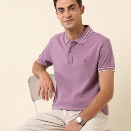 u.s. polo assn. Men Solid Polo Neck Pure Cotton Purple T-Shirt-picture-15