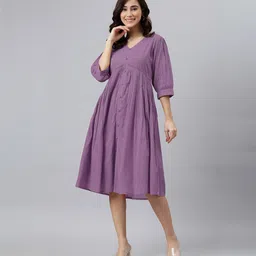 janasya Women Fit and Flare Purple Midi/Calf Length Dress-picture-15