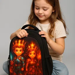 mous King Queen Black Color Royal Kids School Bag with King Print Waterproof School Bag-picture-25