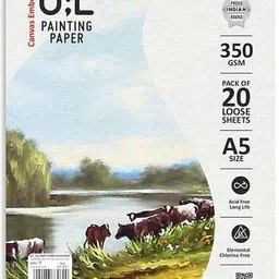 anupam A5 Oil Painting Paper Canvas Textured Paper Elemental Chlorine Free AcidFree Ideal for Oil Painting, Acrylic & Tempera, Use for Students, Professionals A5, 20 Sheet 350 gsm Oil Painting Paper image 1