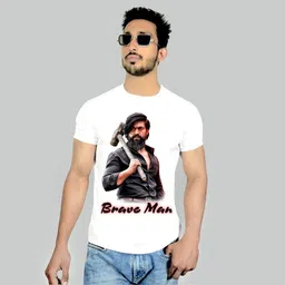 riva Men Printed Round Neck Cotton Blend White T-Shirt image 1