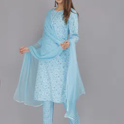 blushwork Women Viscose Rayon Kurta Pant Dupatta Set image 3