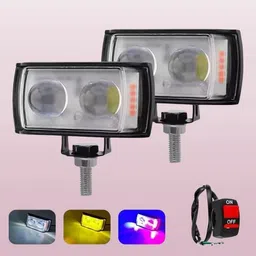 houseofcommon L Mini Double Lens Fog Light with yellow & White Fleshing Light(RED & Blue DRL) Fog Lamp Motorbike LED (12 V, 40 W) image 1