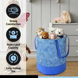 kuber industries Cotton Wavy Pattern Foldable 45L Toys Organizer for Kids Room | Blue Storage Basket image 4