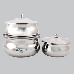 coconut Jamuna Induction Friendly Silver Aluminium (Set of 3) Cooking Pot with Lid image 1