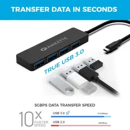 AMKETTE 4-in-1 USB 3.1 Type C to USB 3.0 Type A USB Hub (Up to 5 Gbps Data Transfer, Black) image 3