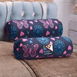 villagers Microfibre Bolster Pack of 2 Geometric Butterfly & Heart Print Design-picture-33
