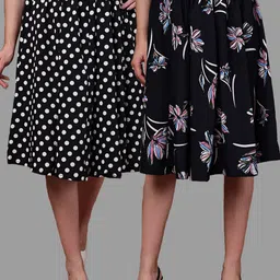 valles365 by s.c. Women Printed A-line Black, Black Skirt-picture-16